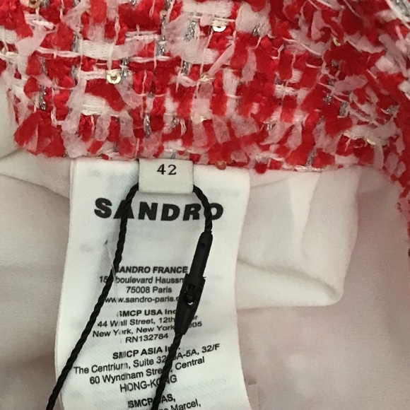 Sandro Red and White Tweed A-Line Skirt - Picture 5 of 5